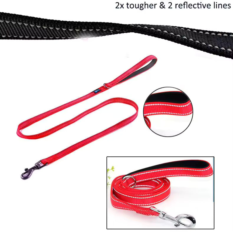 Heavy-duty soft pet leash with reflective features for safety.