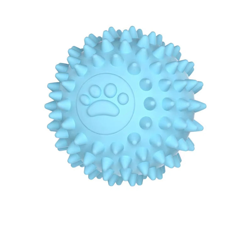 Hollow ball dog toy for teeth cleaning and chewing.