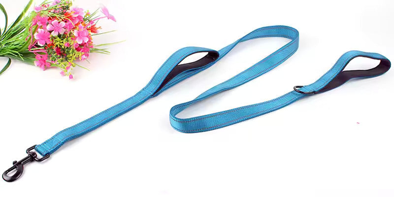 Soft pet leash featuring reflective stitching for better visibility.